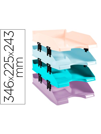 Bandeja sobremesa exacompta plastico aquarel set de 4 bandejas combo midi colores pastel 346x225x243 mm