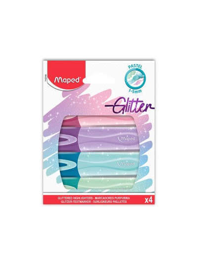 Rotulador maped fluorescente peps pastel con glitter estuche de 4 unidades colores surtidos