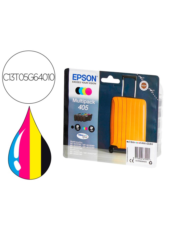 Ink-jet epson 405 wf-3820dwf / wf-4820dwf / wf-7830dtwf / wf-7840dtwf alta capacidad pack de 4 colores Ink-jet epson 405 wf-3820dwf / wf-4820dwf / wf-7830dtwf / wf-7840dtwf alta capacidad pack de 4 colores