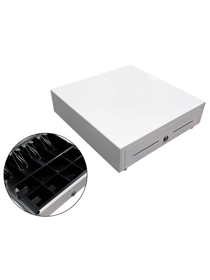 Cajon portamonedas 8 monederos 4 billeteros con llave electrico blanco 410x415x110mm Cajon portamonedas 8 monederos 4 billeteros con llave electrico blanco 410x415x110mm