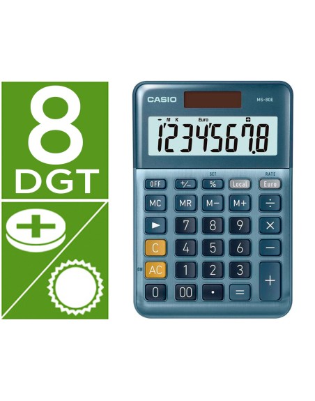 Calculadora casio ms-80e sobremesa 8 digitos tx +/- tecla doble cero color azul