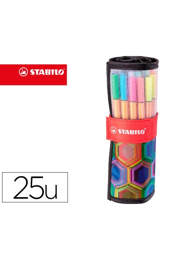 Rotulador stabilo punta de fibra point 88 art estuche rollerset de 25 unidades colores surtidos