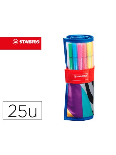 Rotulador stabilo punta de fibra pen 68 arty estuche rollerset de 25 unidades colores surtidos