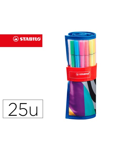 Rotulador stabilo punta de fibra pen 68 arty estuche rollerset de 25 unidades colores surtidos