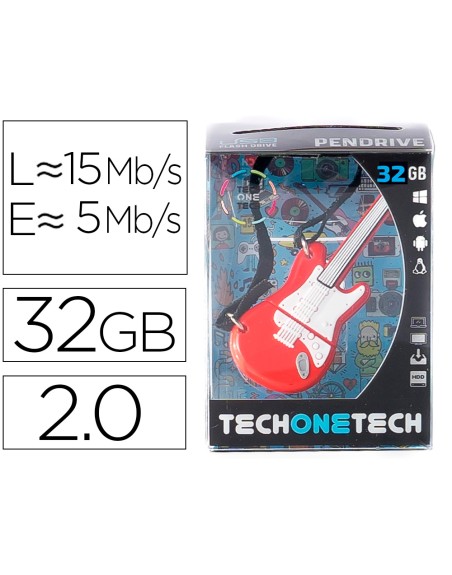 Memoria usb tech on tech guitarra red one 32 gb