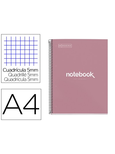Cuaderno espiral miquelrius notebook emotions rose dust tapa forrada din a4 microperforado 80 hojas 90