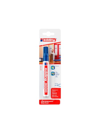 Rotulador edding marcador permanente 3000 azul n.3 punta redonda 1,5-3 mm blister de 1 unidad