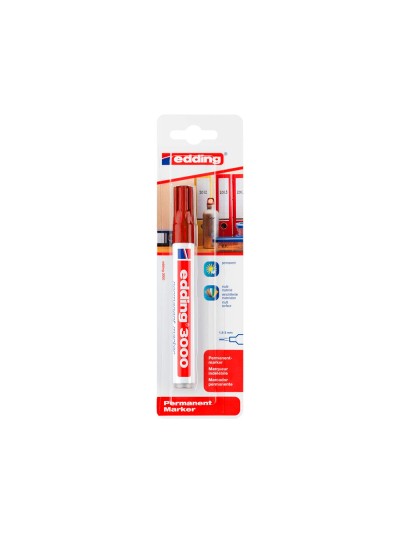Rotulador edding marcador permanente 3000 rojo n.2 punta redonda 1,5-3 mm blister de 1 unidad