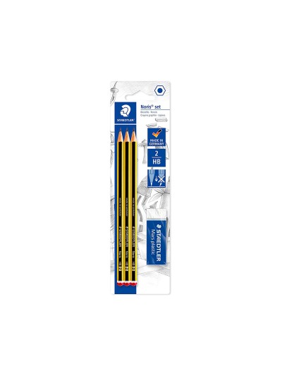 Lapices de grafito staedtler noris n.2 hb blister de 3 unidades + 1 goma de borrar mars plastic