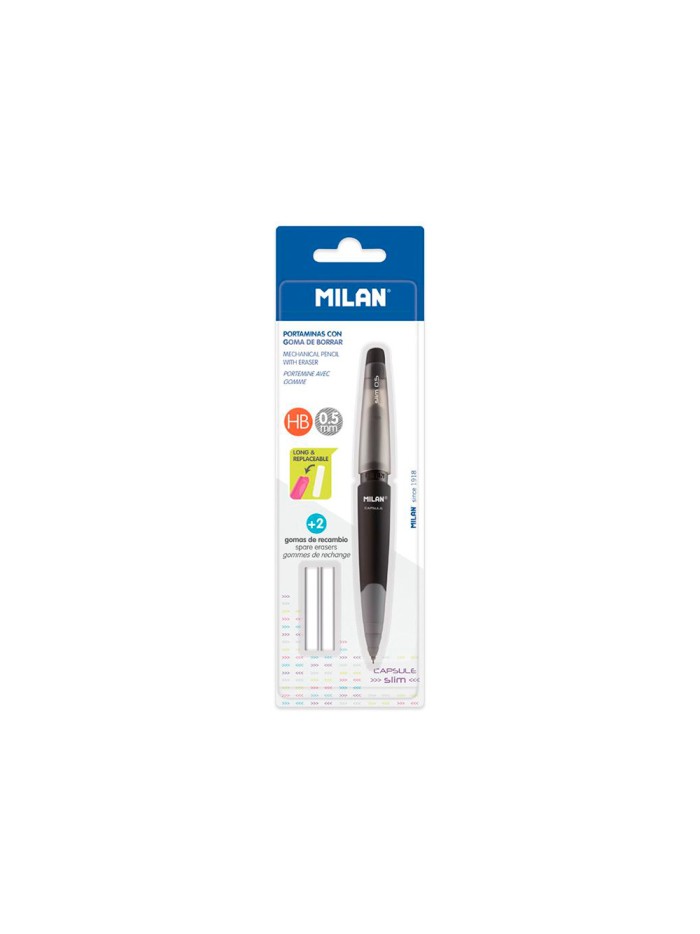 Portaminas milan capsule slim 0,5 mm + 2 recambios de goma en blister Portaminas milan capsule slim 0,5 mm + 2 recambios de goma en blister