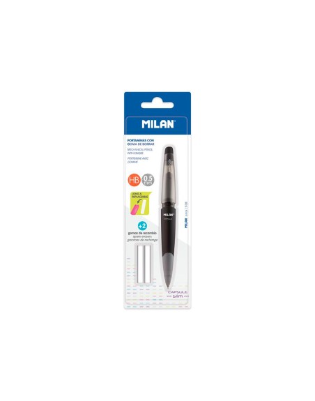 Portaminas milan capsule slim 0,5 mm + 2 recambios de goma en blister