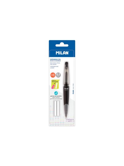 Portaminas milan capsule slim 0,5 mm + 2 recambios de goma en blister