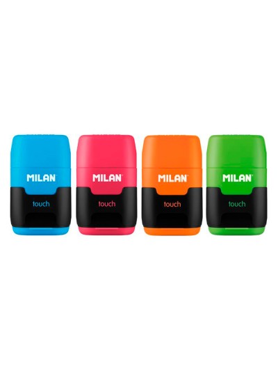 Sacapuntas milan compact touch duo plastico 2 usos con goma + 2 recambios de goma en blister