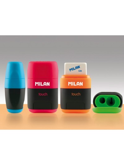 Sacapuntas milan compact touch duo plastico 2 usos con goma + 2 recambios de goma en blister