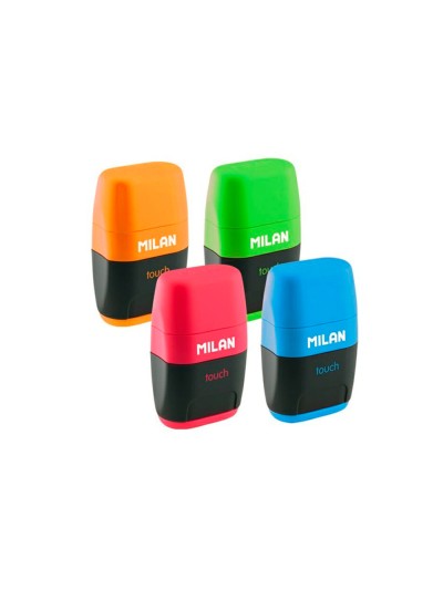 Sacapuntas milan compact touch duo plastico 2 usos con goma + 2 recambios de goma en blister