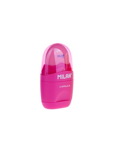 Sacapuntas milan capsule plastico 1 uso con goma + 2 recambios de goma en blister
