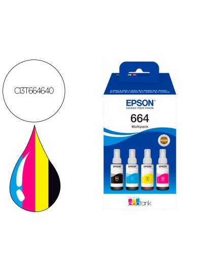 Ink-epson /664 4 clr multipack (bk / c / m / y) ecotank l300 / l355 / l555 / et-2500 / et-2550 / et-2600 /