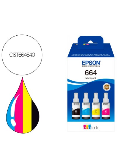 Ink-epson /664 4 clr multipack (bk / c / m / y) ecotank l300 / l355 / l555 / et-2500 / et-2550 / et-2600 /