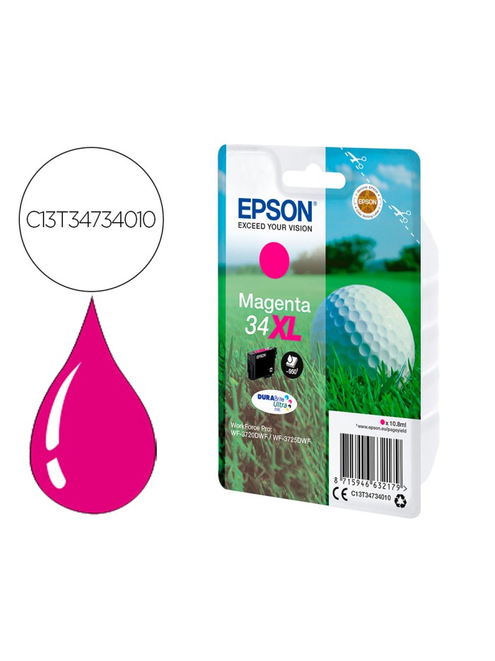 Ink-jet epson work force pro wf-3720dwf/3725dwf magenta 34xl durabrite ultra ink 950 paginas Ink-jet epson work force pro wf-3720dwf/3725dwf magenta 34xl durabrite ultra ink 950 paginas