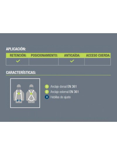 Arnes anticaidas faru dorsal y esternal basico con enganche cincha 45 mm