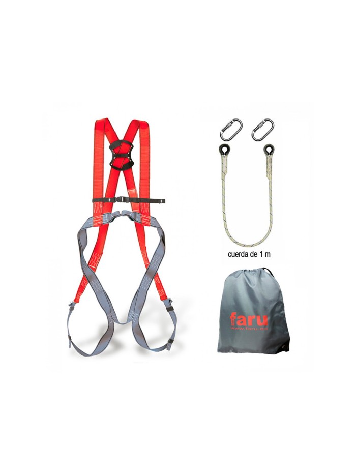 Conjunto anticaidas faru arnes p30f + cuerda c170 + 2 mosquetones virola + bolsa porta arnes Conjunto anticaidas faru arnes p30f + cuerda c170 + 2 mosquetones virola + bolsa porta arnes