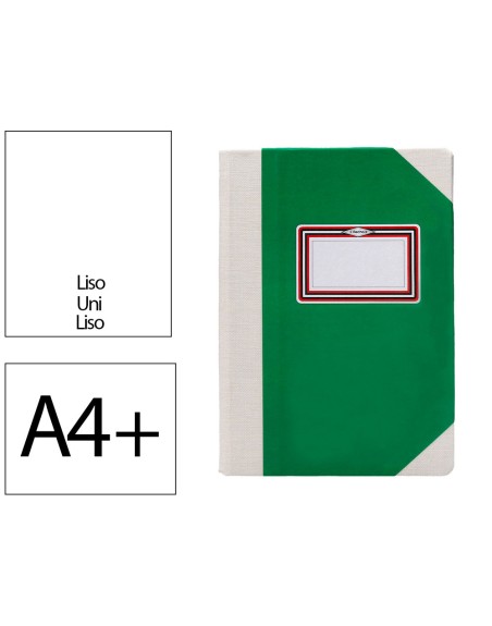 Libro cartone cosido fernandes flecha din a4+ liso 50 hojas 100 gr verde