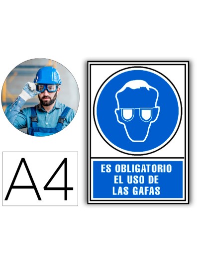 Pictograma archivo 2000 obligatorio uso de gafas pvc azul luminiscente 210x297 mm