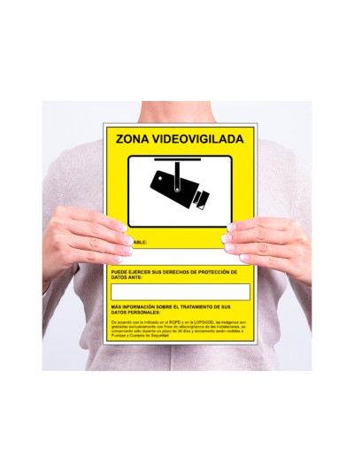 Pictograma archivo 2000 camaras de vigilancia en grabacion las 24 horas pvc amarillo luminiscente 210x297