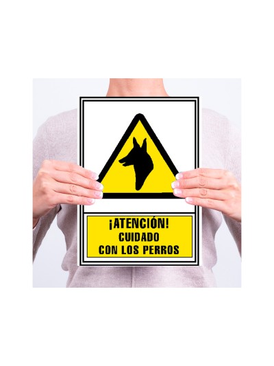 Pictograma archivo 2000 atencion cuidado con los perros pvc amarillo luminiscente 210x297 mm