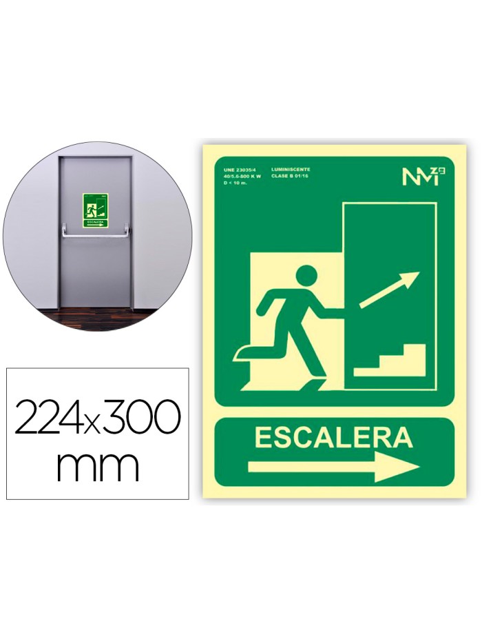 Pictograma archivo 2000 salida emergencia escalera sube derecha pvc verde luminiscente 224x300 mm Pictograma archivo 2000 salida emergencia escalera sube derecha pvc verde luminiscente 224x300 mm