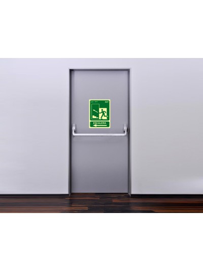 Pictograma archivo 2000 salida emergencia escalera sube izquierda pvc verde luminiscente 224x300 mm