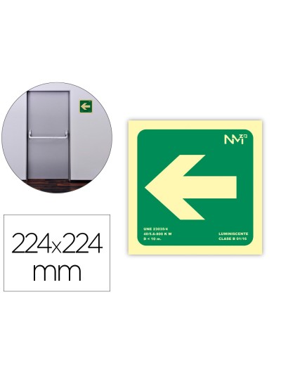 Pictograma archivo 2000 flecha izquierda pvc verde luminiscente 224x224 mm