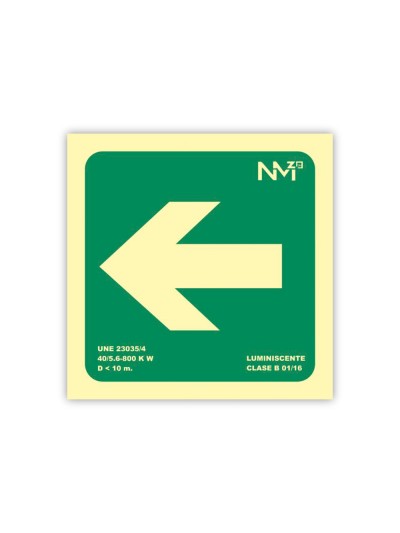 Pictograma archivo 2000 flecha izquierda pvc verde luminiscente 224x224 mm