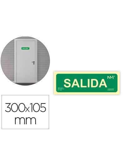 Pictograma archivo 2000 salida pvc verde luminiscente 300x105 mm pack de 2 unidades