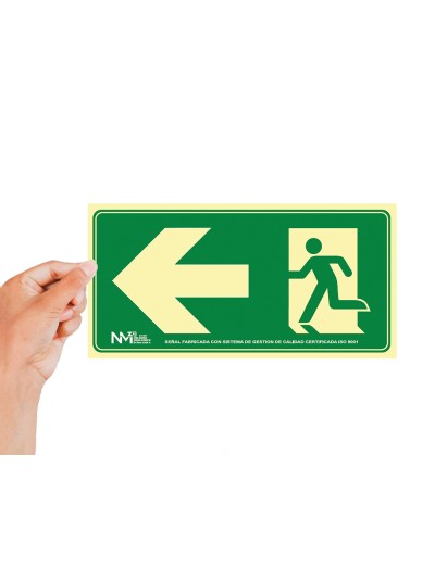 Pictograma archivo 2000 salida de emergencia izquierda pvc verde luminiscente 160x320 mm