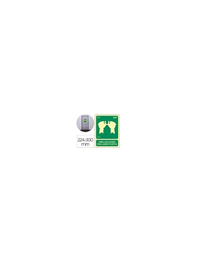 Pictograma archivo 2000 empujar barra para abrir puerta pvc verde luminiscente 224x300 mm