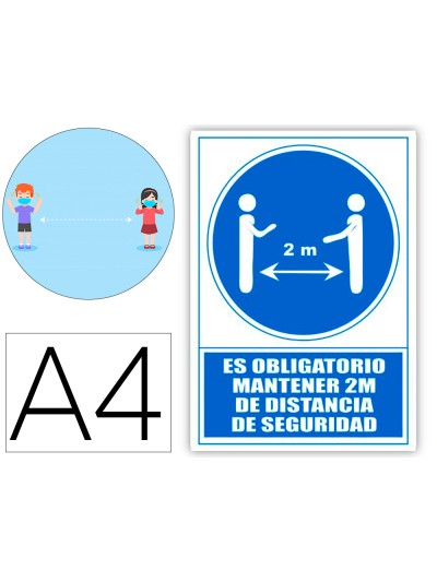 Pictograma archivo 2000 obligatorio mantener 2 m de distancia de seguridad pvc color azul 210x297 mm