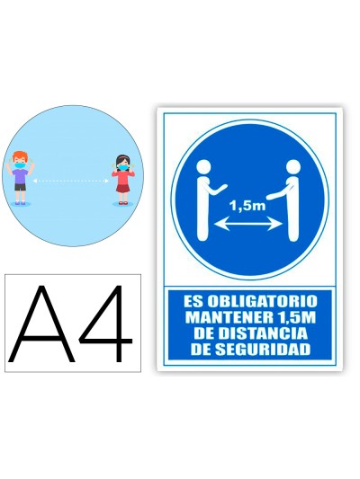 Pictograma archivo 2000 obligatorio mantener 1,5 m de distancia de seguridad pvc color azul 210x297 mm