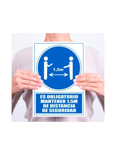 Pictograma archivo 2000 obligatorio mantener 1,5 m de distancia de seguridad pvc color azul 210x297 mm
