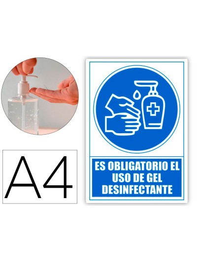Pictograma archivo 2000 obligatorio el uso de gel desinfectante pvc color azul 210x297 mm