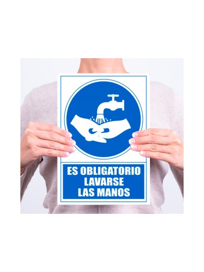 Pictograma archivo 2000 obligatorio lavarse las manos pvc color azul 210x297 mm