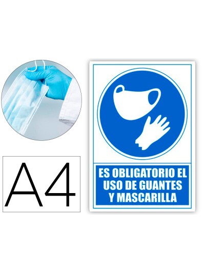 Pictograma archivo 2000 obligatorio el uso de guantes y mascarilla pvc color azul 210x297 mm