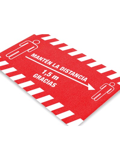Alfombra para suelo de paso novus manten la distancia de 1,5 m gracias fondo rojo 85x150 cm