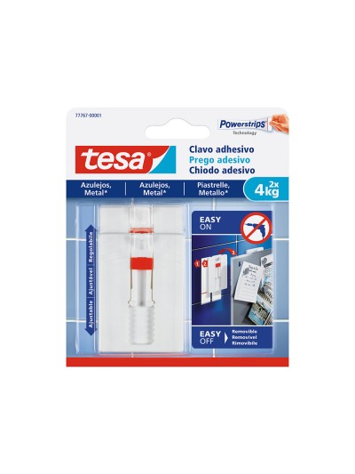 Clavo autoadhesivo tesa sujecion hasta 4 kg uso azulejos removible blister de 2 unidades