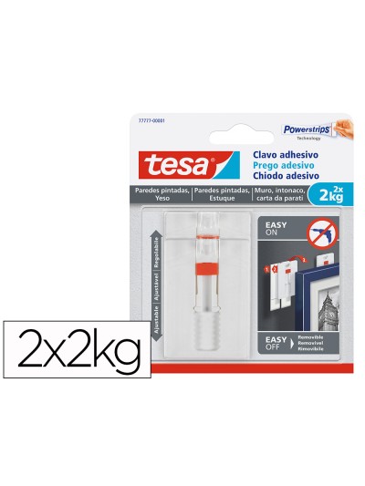 Clavo autoadhesivo tesa sujecion hasta 2 kg uso paredes pintadas removible blister de 2 unidades