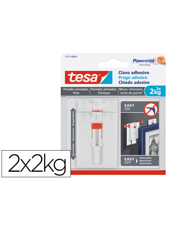 Clavo autoadhesivo tesa sujecion hasta 2 kg uso paredes pintadas removible blister de 2 unidades Clavo autoadhesivo tesa sujecion hasta 2 kg uso paredes pintadas removible blister de 2 unidades