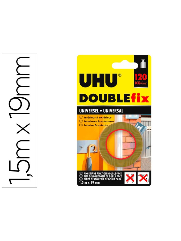 Cinta adhesiva uhu doublefix marron doble cara extra fuerte 1,5 mt x 19 mm Cinta adhesiva uhu doublefix marron doble cara extra fuerte 1,5 mt x 19 mm