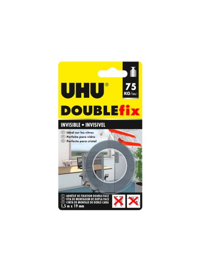 Cinta adhesiva uhu doublefix invisible doble cara extra fuerte 1,5 mt x 19 mm
