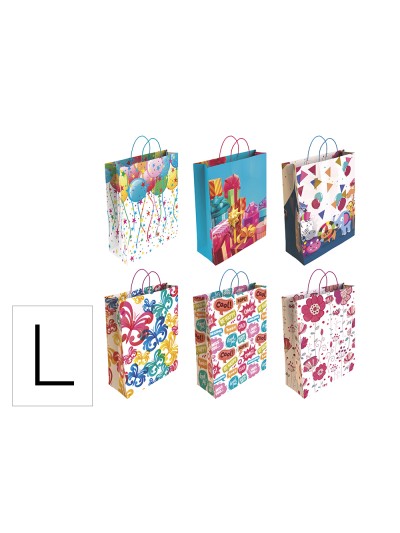 Bolsa para regalo basika papel estucado 160 gr todo año con asa retorcida tamaño l 32+14x40 cm