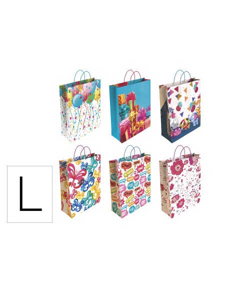Bolsa para regalo basika papel estucado 160 gr todo año con asa retorcida tamaño l 32+14x40 cm